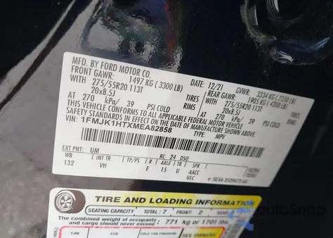 2021 Ford Expedition Xlt Max из США, поврежденный, VIN 1FMJK1HTXMEA82858